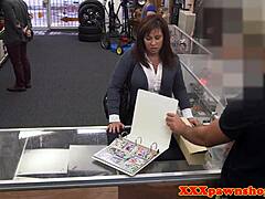 Curvy Amateur Sucks Cock Then Gets Bent Over Fucked in Pawnshop