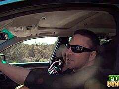 Ashton Haze Gives Horny Public Handjob and Facial Cumshot in Desert Car