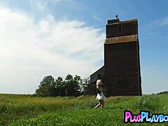 stunning blonde jenessa dawn strips sexy dress outdoors showing perfect milf body