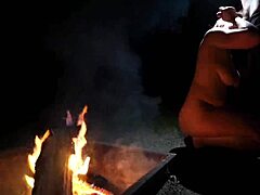 Curvy Nudist Sucks Huge Cock Outdoors in Forest Among Nature