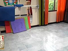 whoops, nudist barber lady rips clothes n makes client strip naked in barbershop shower 😲