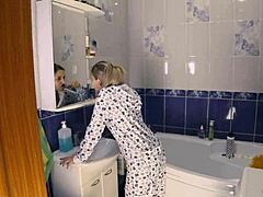 Quickie romp with petite teen Letty Black in pajamas leads to oral finish