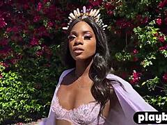 hot black babe ana foxxx poses by pool then masturbates perfectly