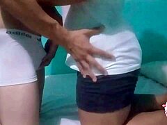 Young Mexican babysitter bent over doggystyle cum on ass