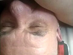 old man licks mature pussy from upper close-up view