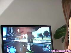 Stepteen amateur booty shakes jerking cock for facial finish