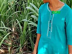 Wet Indian girl bent over doggystyle in outdoor field fuck