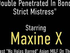 mistress chanta rose dominates maxine x's big tits and ass in bdsm lingerie session