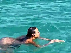 Monika Fox skinny dips naked pool sea hot country pierced nipples long hair tattoo softcore