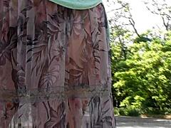 hairy chubby mature flashes beaver through see-through dress publicly