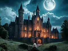 monster cock blasts big tits ass cumshot facial in dark castle vampire scene