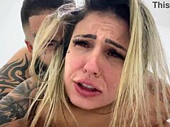 brunette virgin anal screams as he barebacks wet ass deepthroat gagging in bedroom