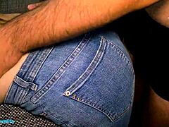 Huge Cum Explodes on Ripped Jeans Ass