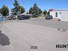 Stripped brunette trades clothes for cash in abandoned spot