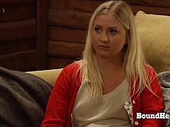 Lesbian slave with big natural tits gets whipped hard by madame.