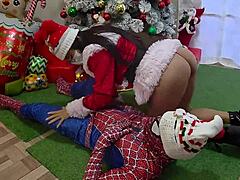 stepsisters squirt wild with spiderman at xmas! 🎄💦👅