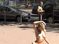 blue angel's painted body flashes naked in public spots