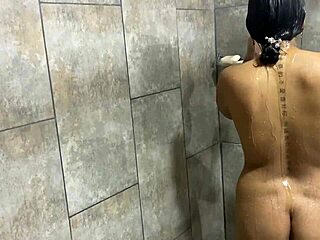 enjoying steamy shower with indian stepsister