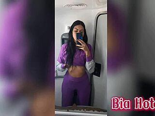 naughty morena bia rubs in bus bathroom