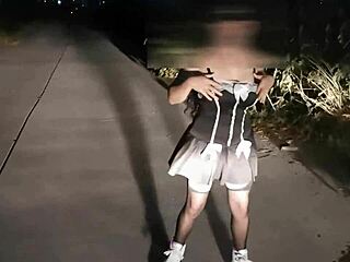 Daring Latina Toys Herself Outdoors In Skates Lingerie