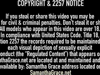 Bondage babe Samantha Grace toys her pink pussy