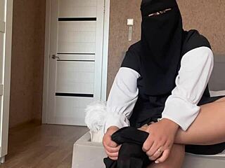 Zalifa in Hijab Tries Black Tights Without Panties. What a Bold Move for This Solo Show!