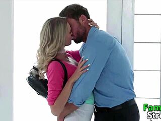 Silently sucking step daddy's rod while others watch