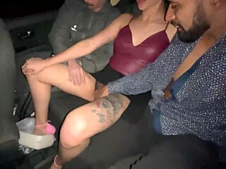 Little blonde with tight pussy gets naughty with two in car trunk