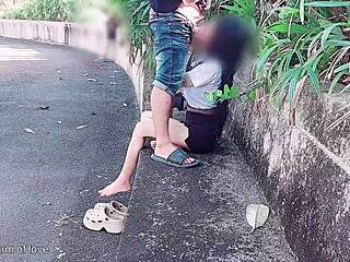 cute student bends over and gets fucked by old boyfriend in the park for everyone to see