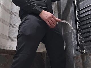 Amateur elegant babe in black dress gives handjob to big dick with cumshot 💦