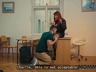 Mommy4K Mature Redhead Teacher With Big Natural Tits Licks Student Pussy In Stockings